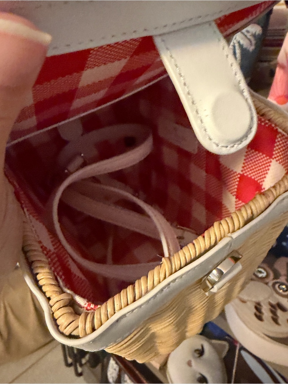 kate spade Straw Crossbody Tote with White Trim and Strawberry Charm - Picture 3 of 4